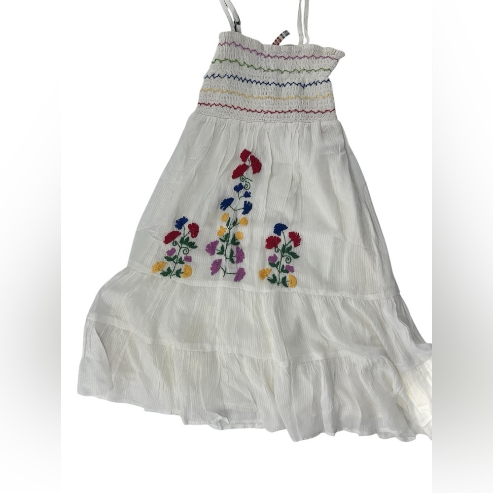 NWT Raga Anthropology Smocked White Floral Embroidered Dress XS